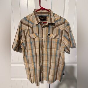 Howler Brothers Short-Sleeve Plaid Button-Down Shirt in Brown, Blue and Yellow